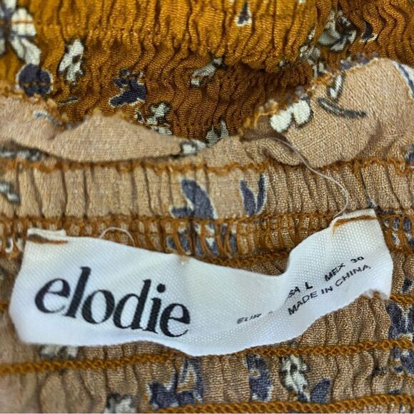 Elodie Gold Floral Cropped Smocked Long Sleeve Boho Top SZ L - Picture 5 of 11